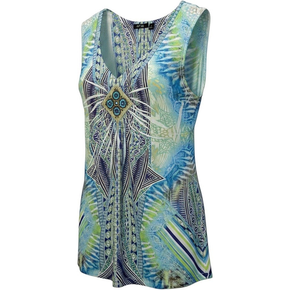 VTG 90s Apt 9 Women's Tank Top Beaded Boho Blue Green Blouse Sleeveless SZ XS